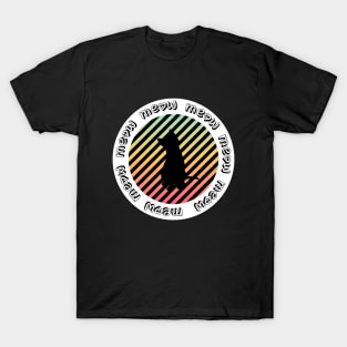 Black Cat Circle Meow T-Shirt